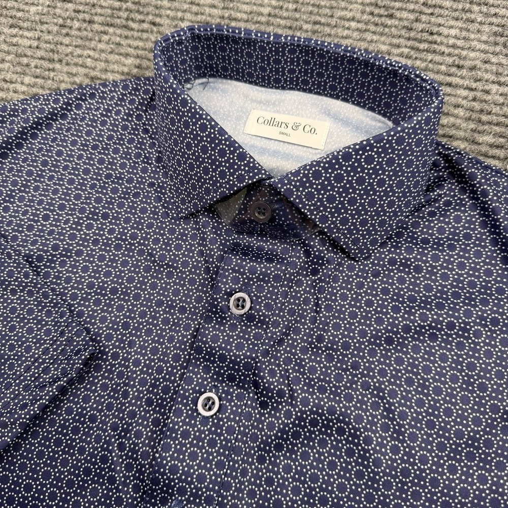 Collars‎ and Co Collar Polo Shirt Mens Size Small Navy Blue White Circles NWOT